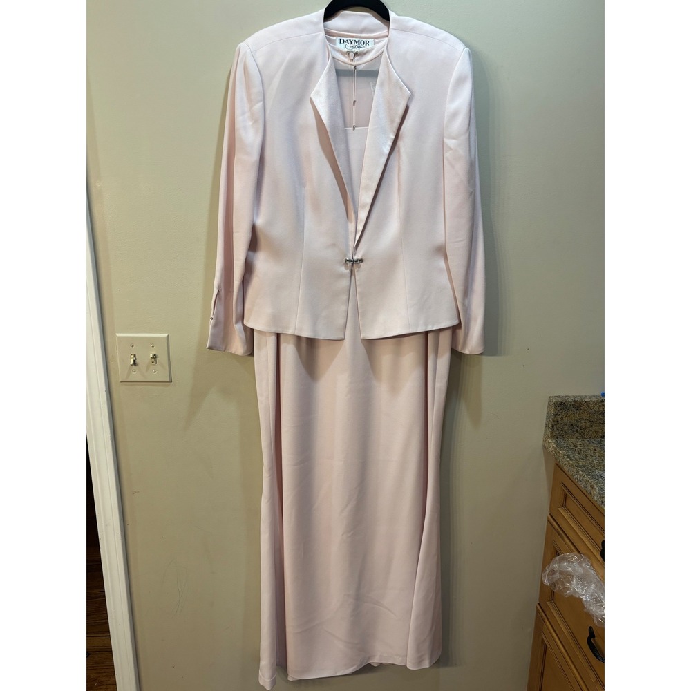Daymor Couture Pink Evening Gown Set Jacket Beaded Dress Size 16 Formal Wedding